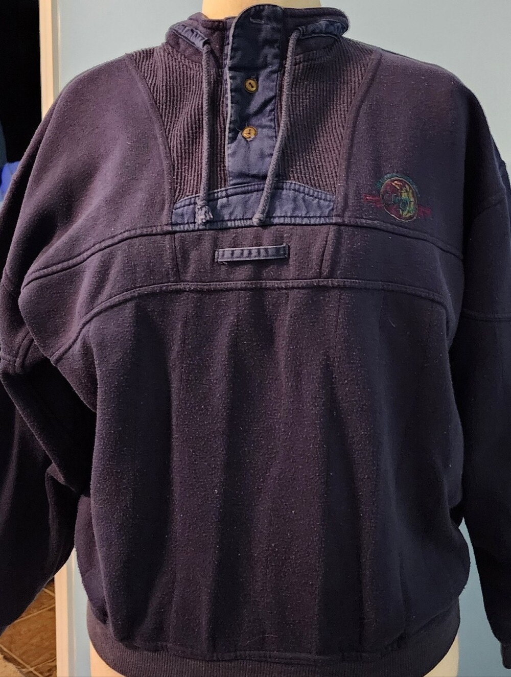 Men's Navy Hooded Pullover Sweatshirt with Chest Embroidery
